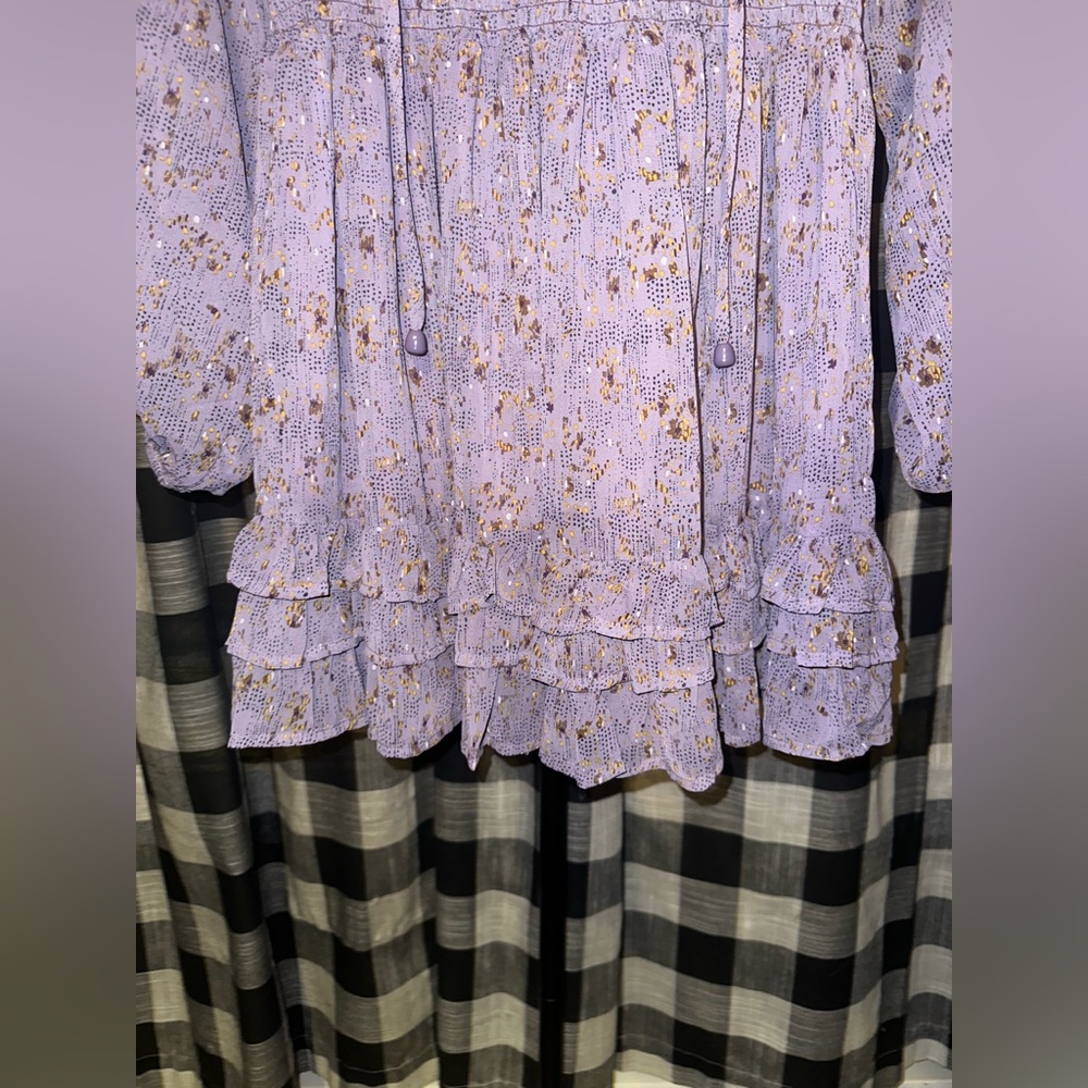 Entro Size Medium Floral Ruffle Long Sleeve Purple Dress - Picture 4 of 12